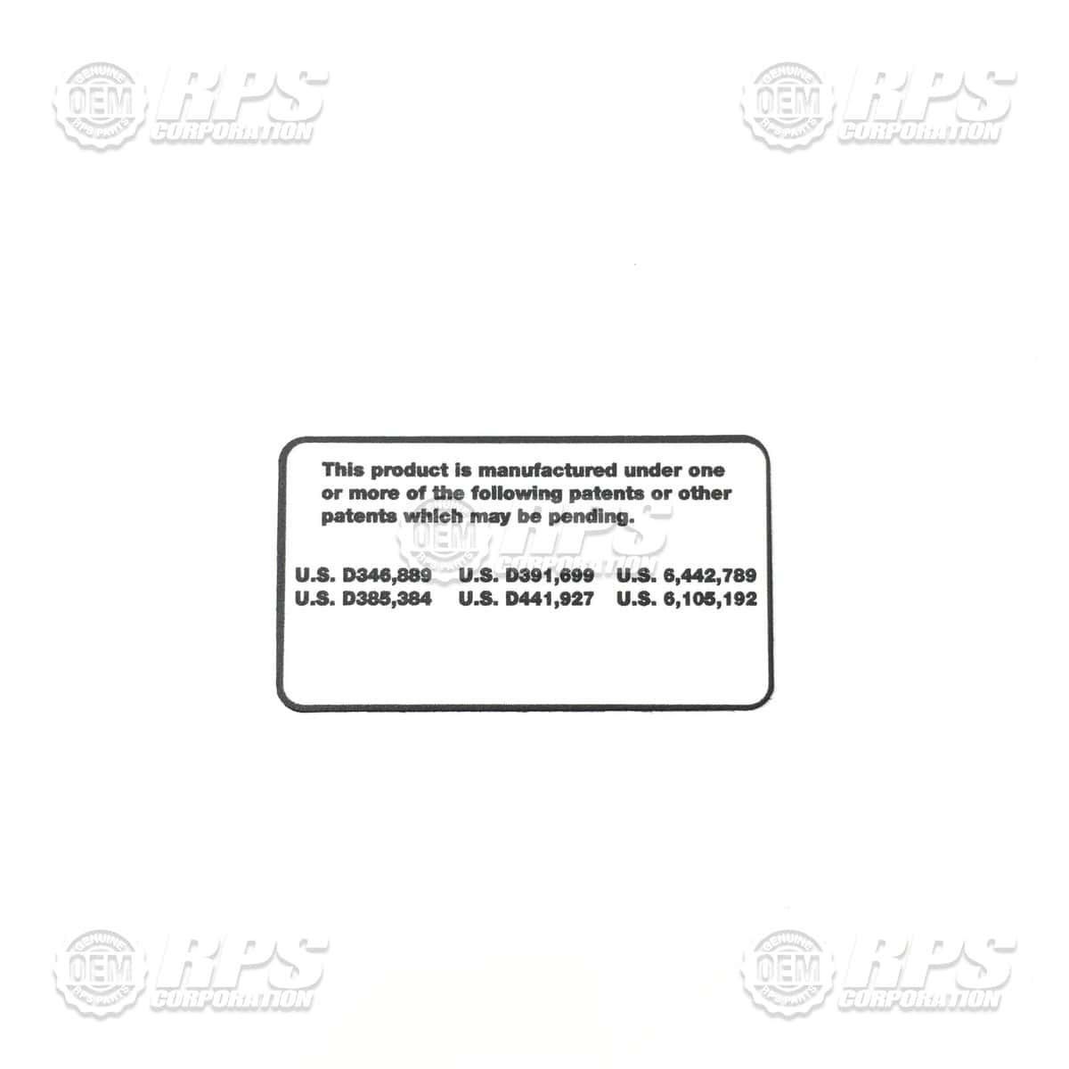 370-7206 - Decal, Plate,Patent 