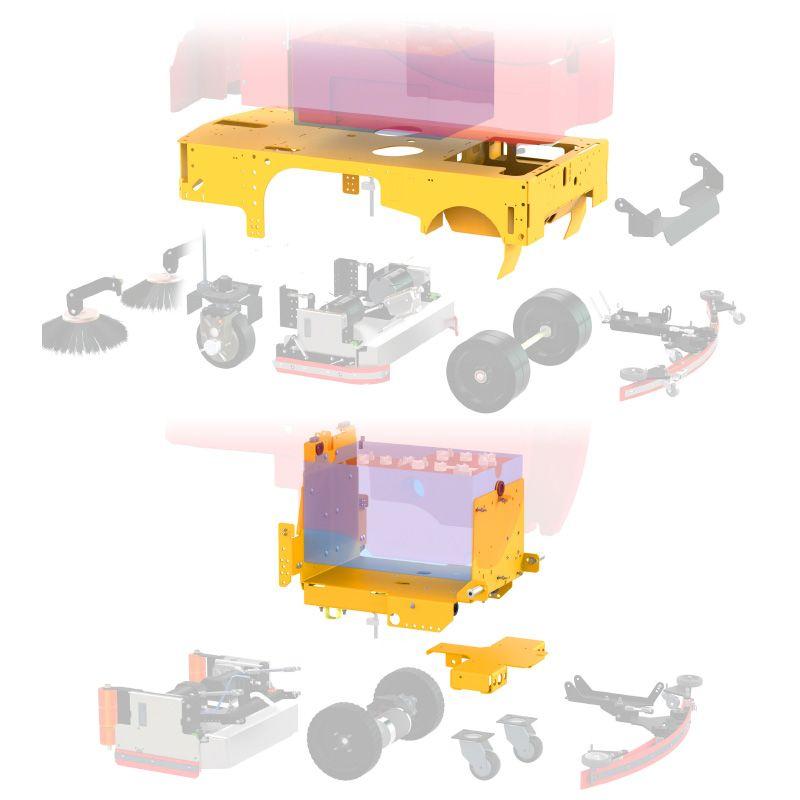 FactoryCat floor scrubber illustrating its steel frame and access to parts