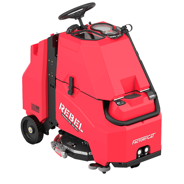 FactoryCat Rebel Stand On Floor Scrubber - front view with disk deck